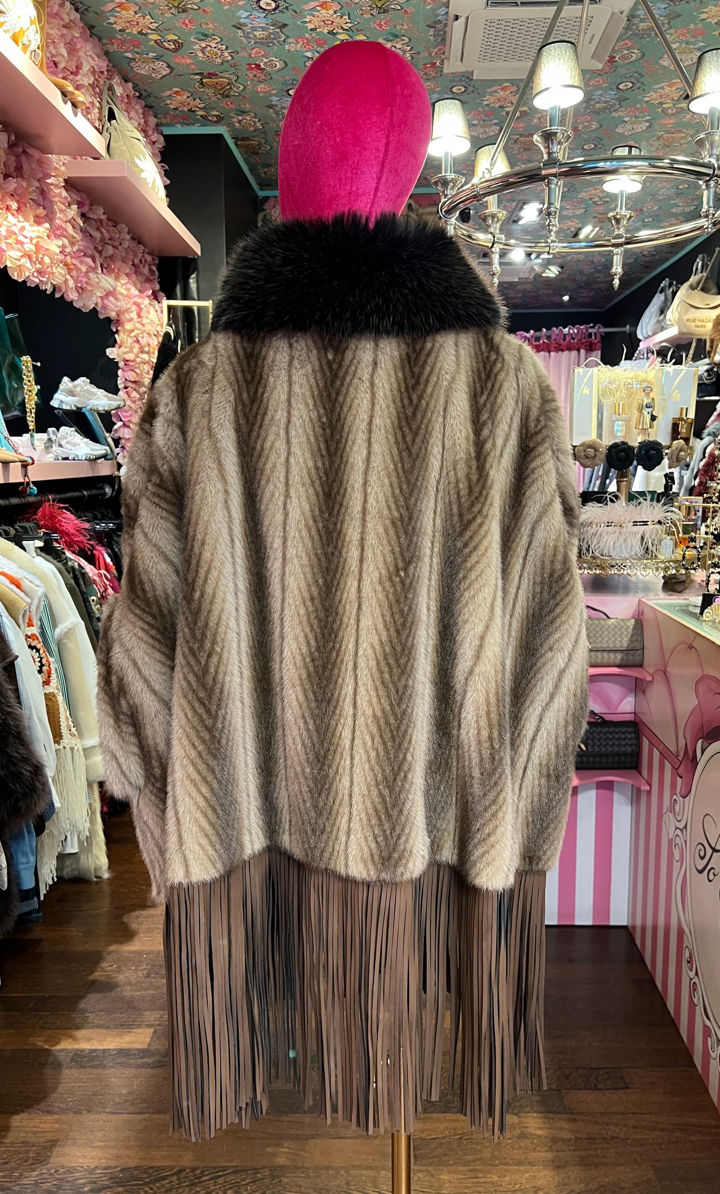 Uncommon giacca ecopelliccia marrone con collo rimovibile chiusura lampo