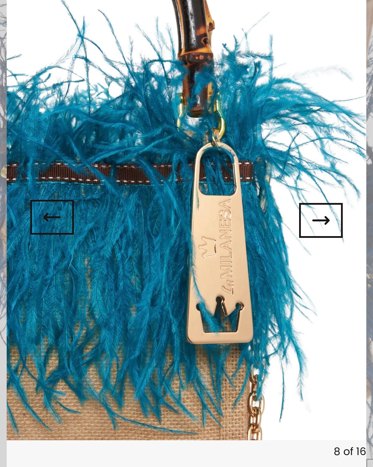 La Milanesa borsa intrecciata in juta manici in bamboo tracollina dorata violetta small ottanio