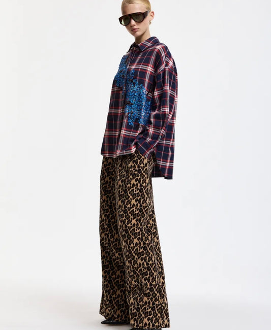 Essentiel antwerp pantalone gamba larga stampa leopardata marrone e nera