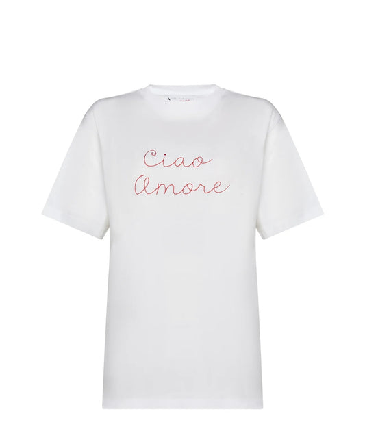 Giada Benincasa t shirt cotone con logo “ Ciao amore” ricamato in rosso