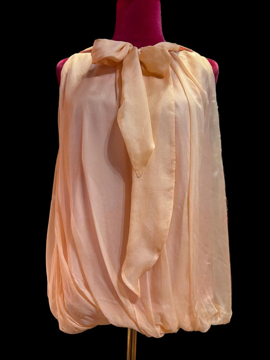 Isabelle Blanche Paris canotta smanicata fiocco con effetto balloon in chiffon di seta rosa