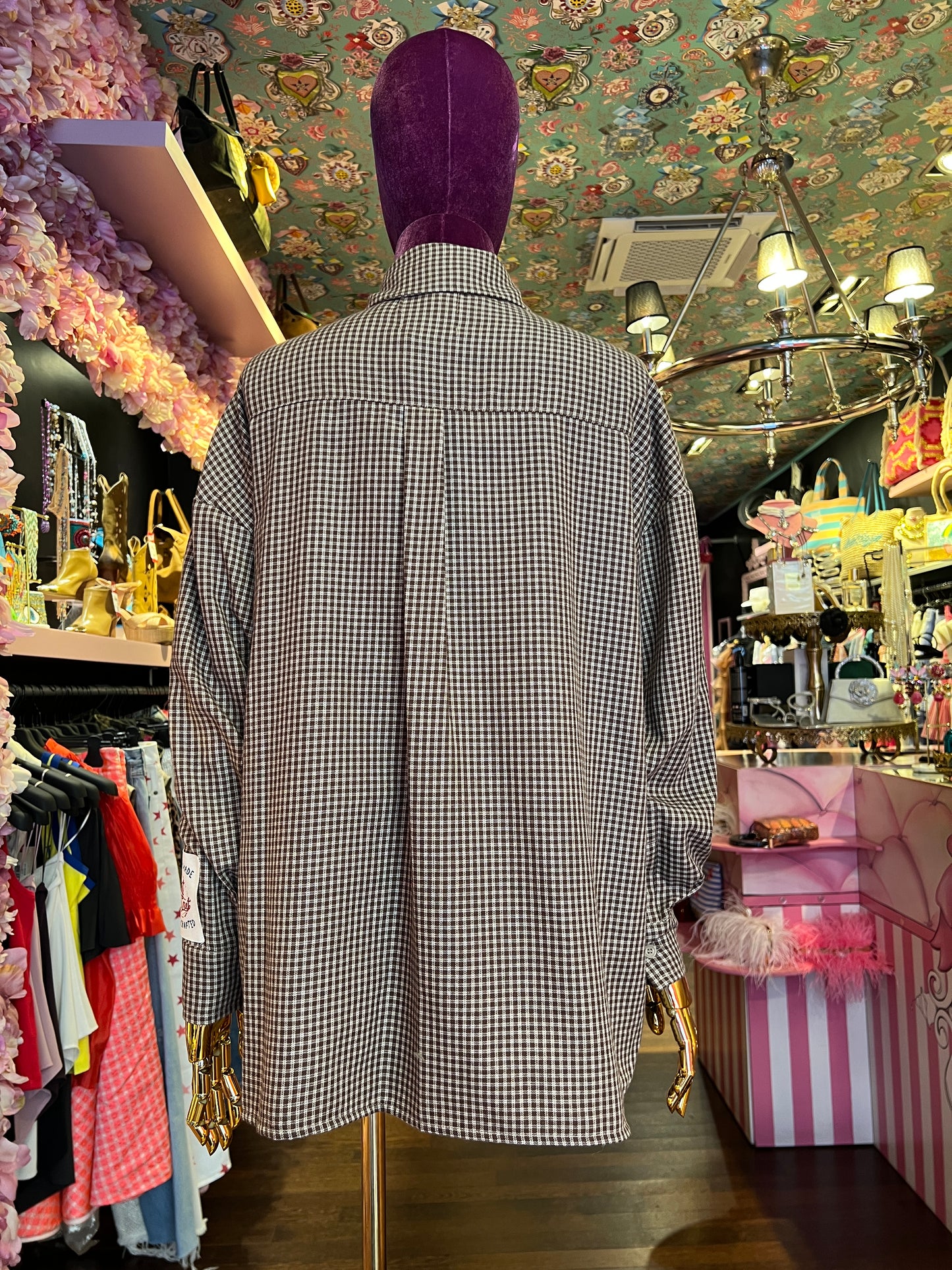 Front street camicia micro ceck beige e marrone con patch Popeye