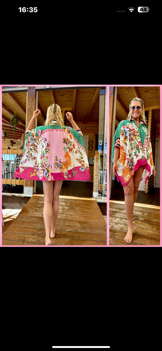 Love & roses -30% di sconto camicia kimono oversize fantasia floreale e quadri