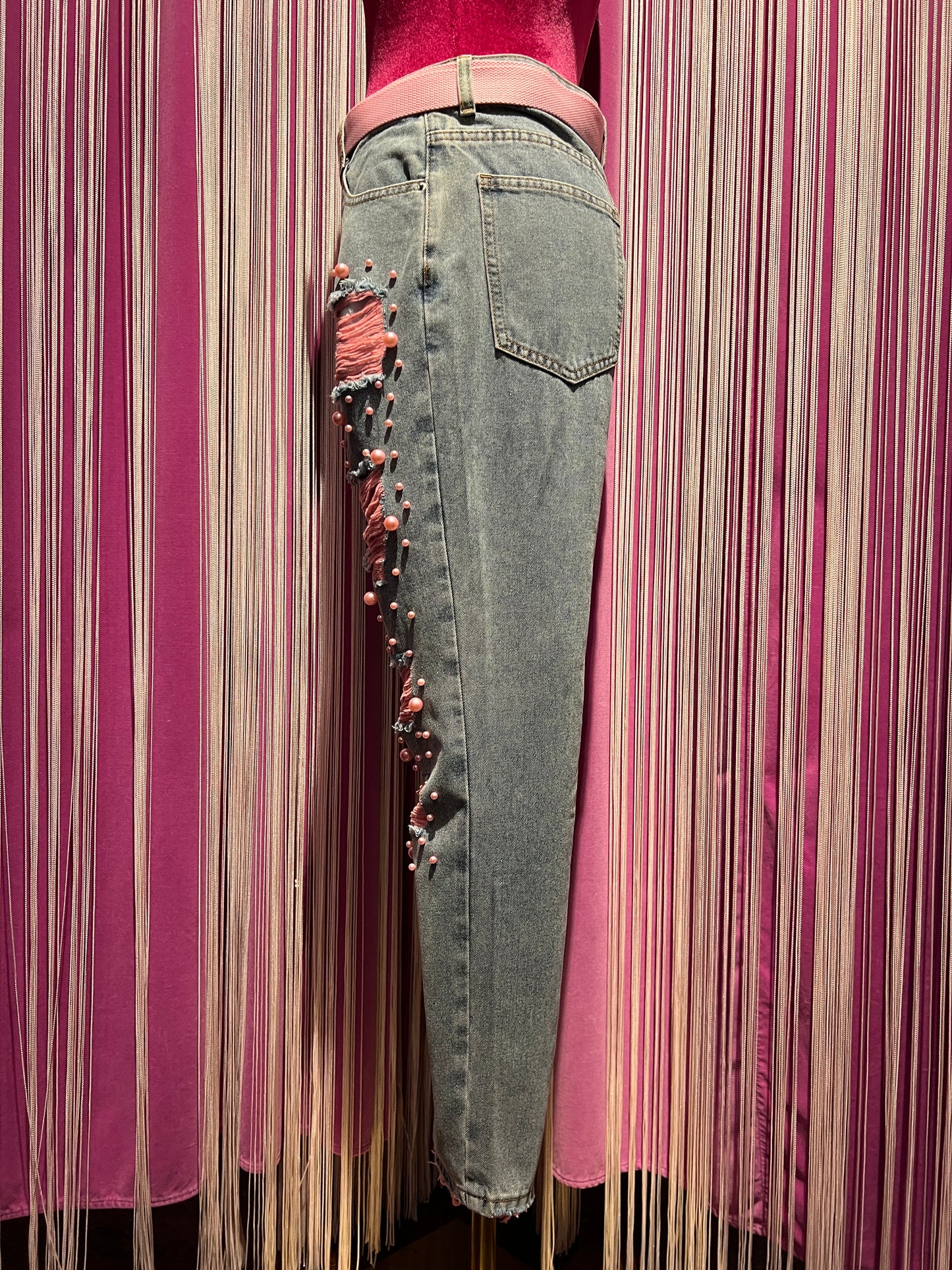 Le Cruel -50% di sconto jeans perle rosa e strappi