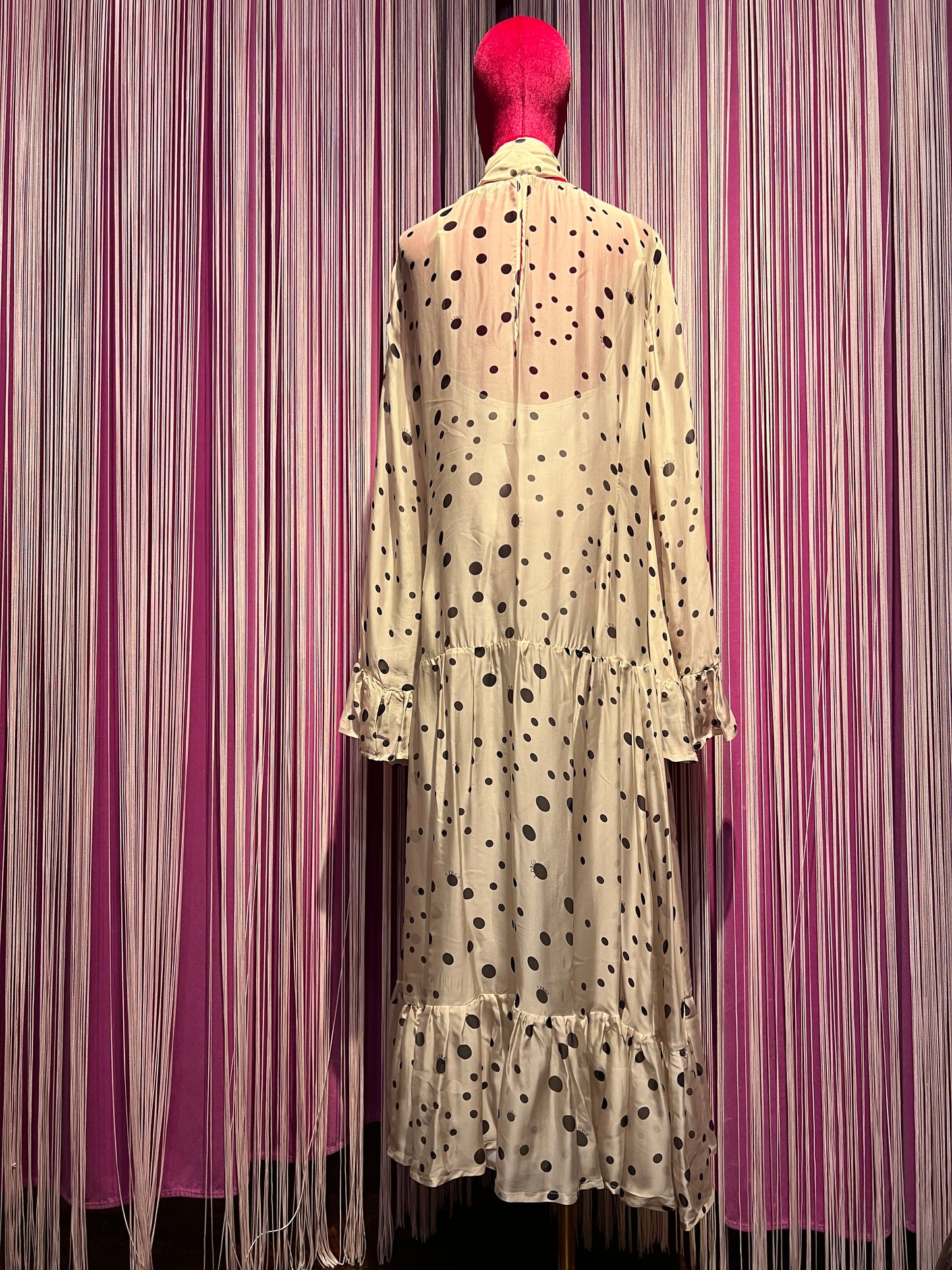 5 Progress abito lungo in chiffon a pois con foulard rimovibile