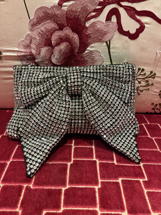 Borsa tracollina con fiocco argento con Swarovski