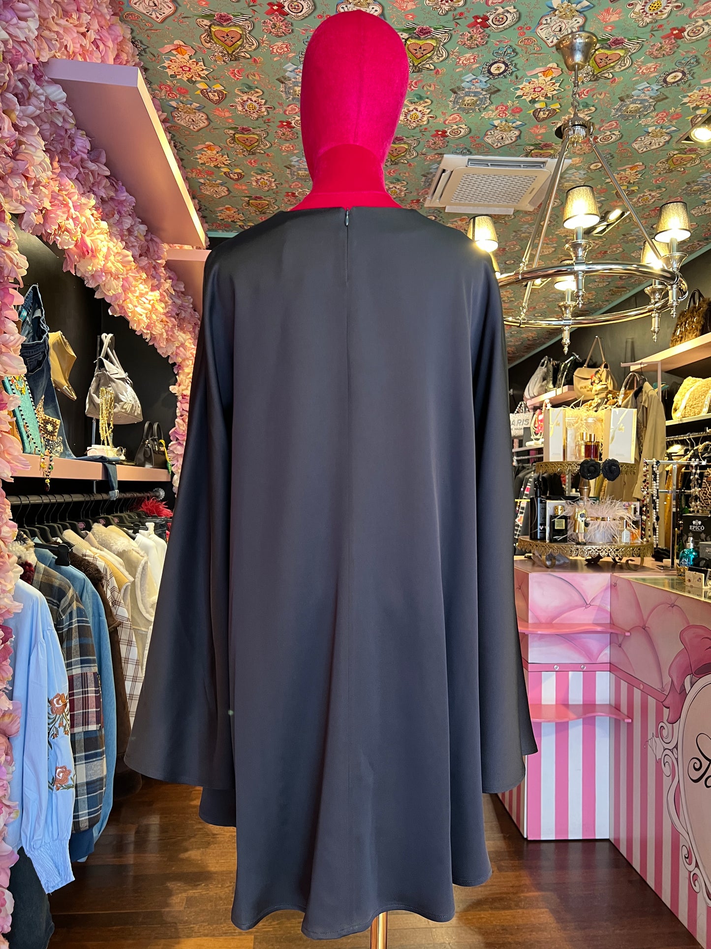 Semicouture abito corto satin modello poncho antracite