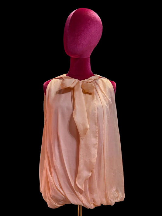 Isabelle Blanche Paris canotta smanicata fiocco con effetto balloon in chiffon di seta rosa