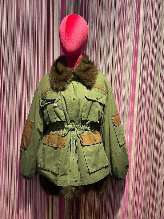 Front street parka verde militare sfoderabile ecopelliccia all interno