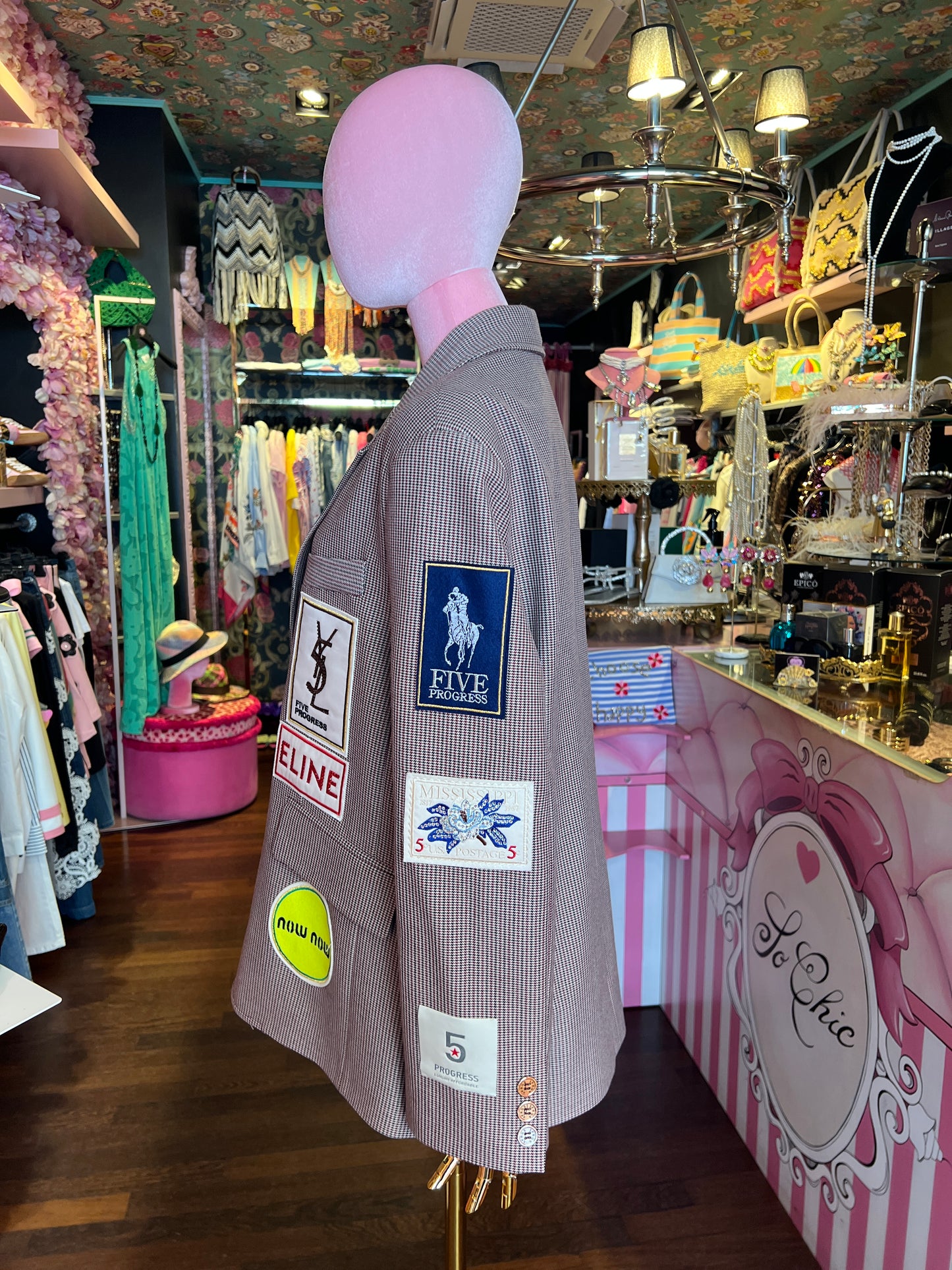 5 Progress giacca micro pied de poul con patch logomania