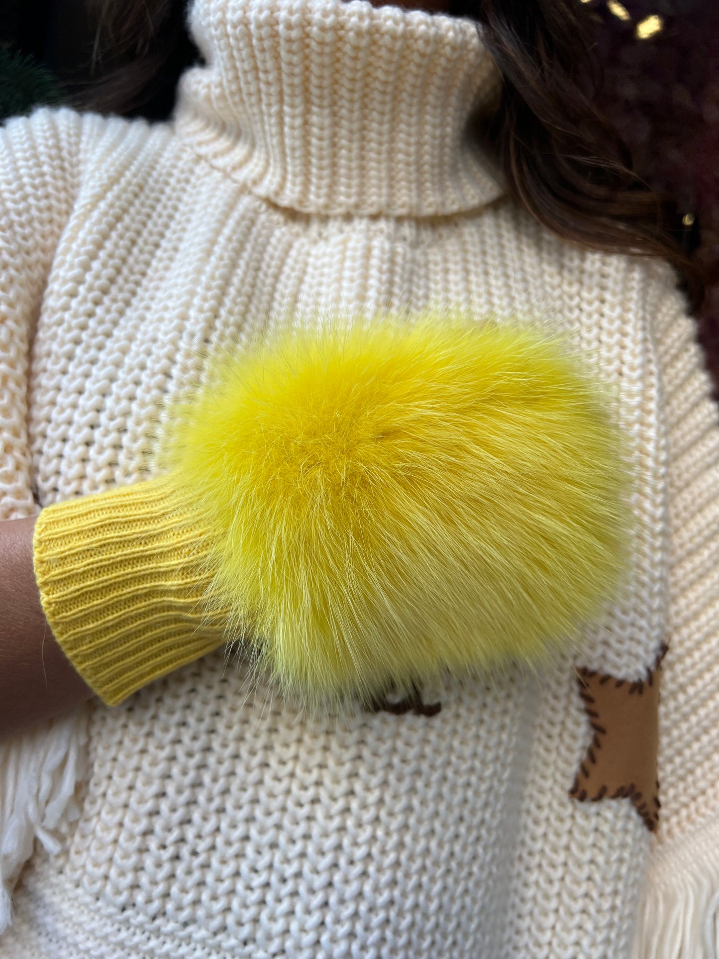 Alpo manicotto -30% di sconto giallo pelliccia volpe 100% riciclata