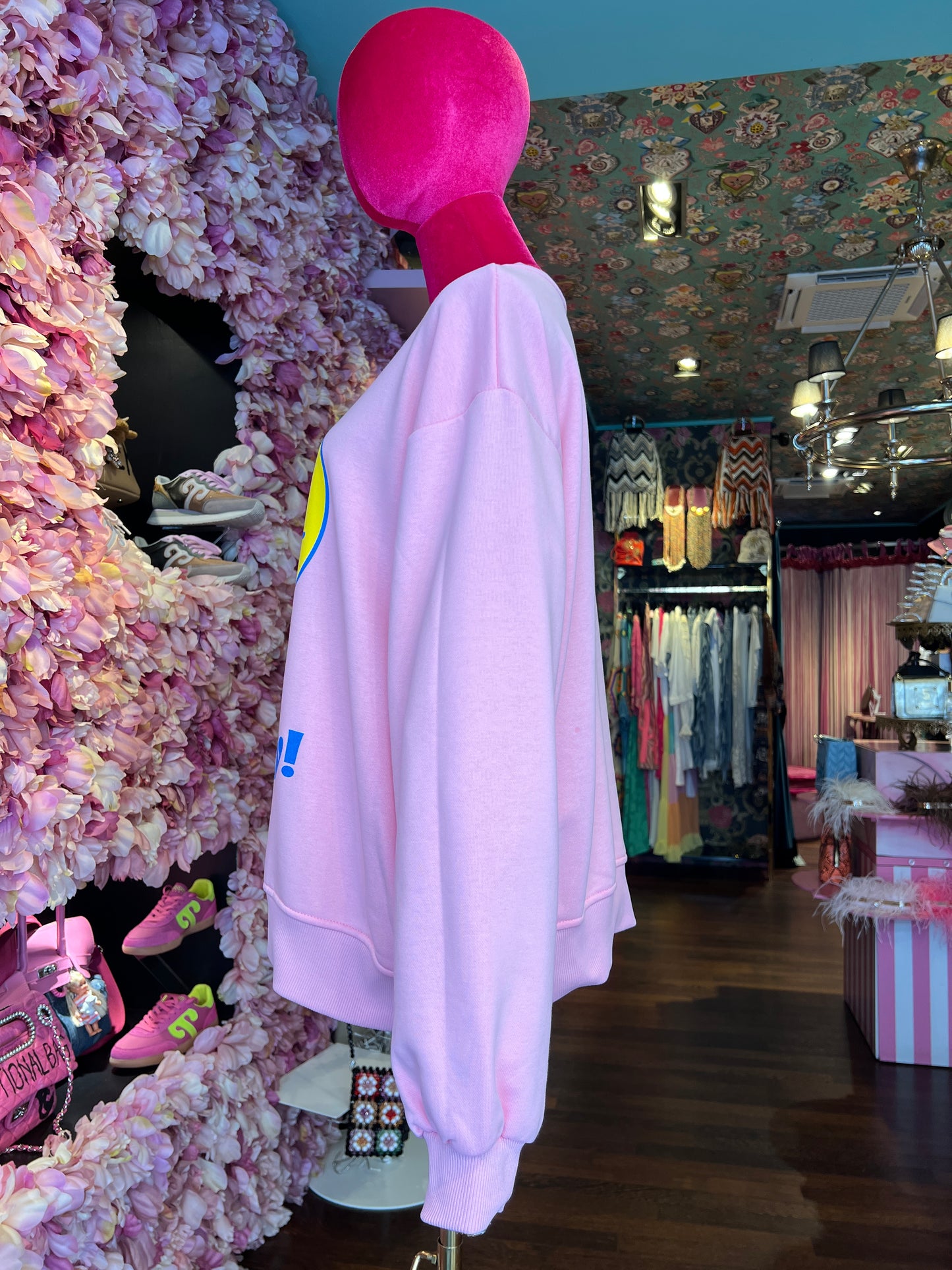 Mon amour Paris -20% di sconto felpa rosa smile giallo “ have a good day!”