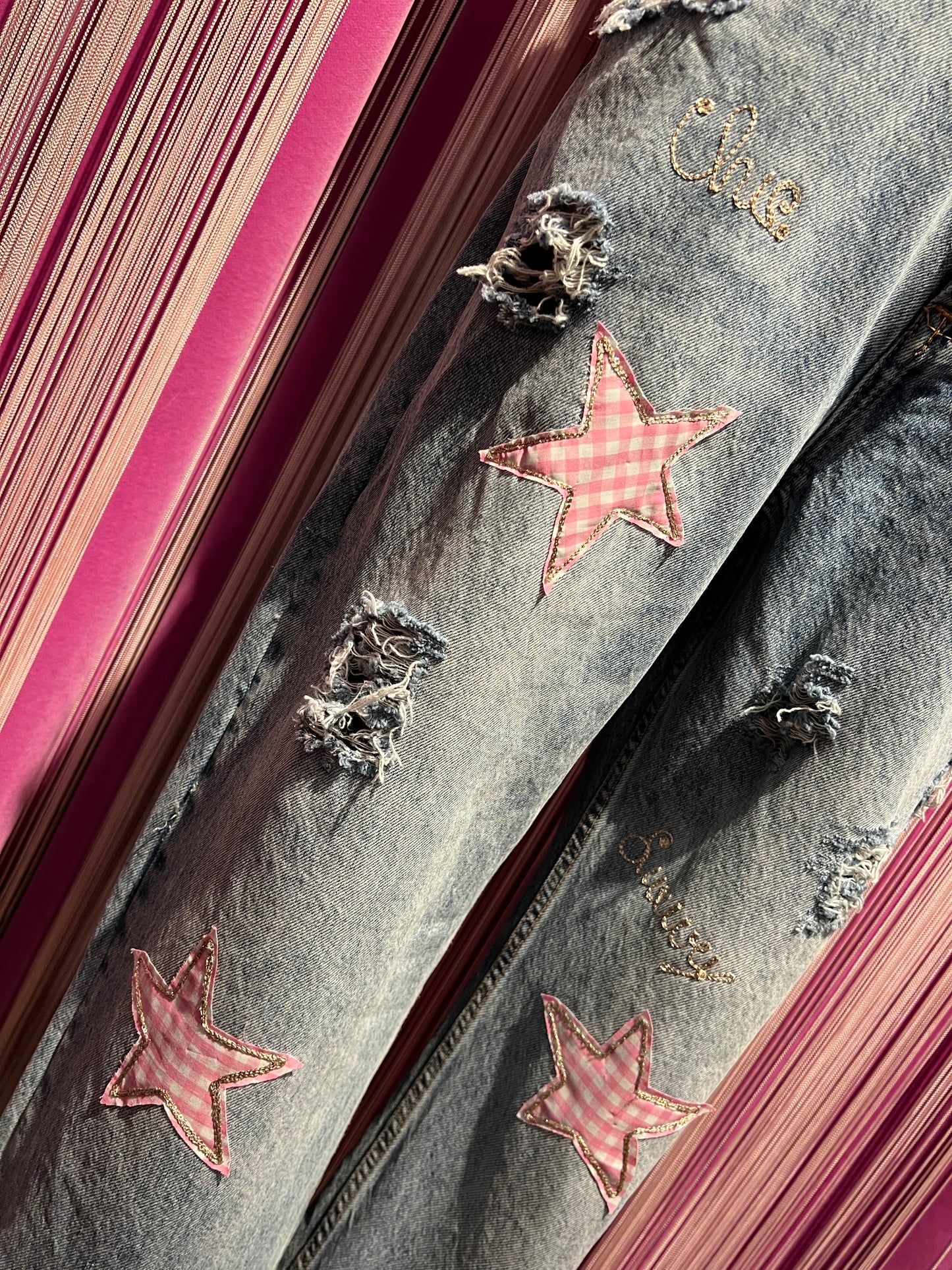 History Repeats -50% di sconto jeans denim stelle rosa quadretti