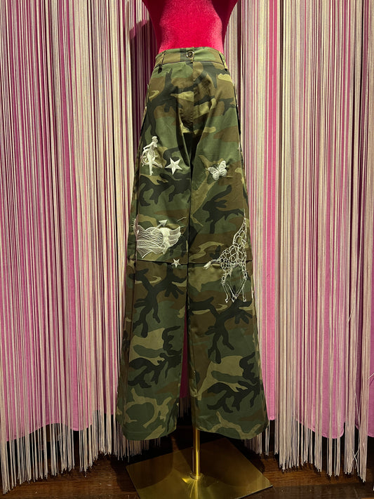 5 Progress pantalone cargo camouflage con ricami tattoo