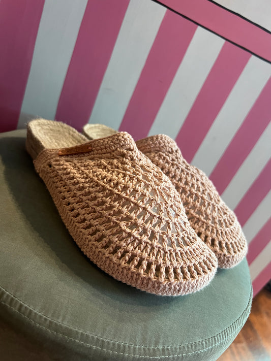 Huella espadrillas rosa cipria crochet aperte dietro