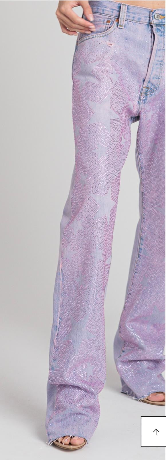 Rossano Perini jeans vintage ultraboy sovratinto dirty rosa applicazioni strass flat stelle