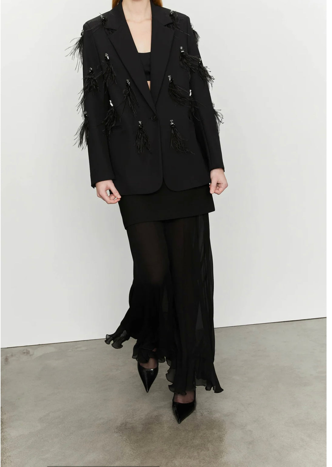 Isabelle Blanche Paris blazer in cady strech con piume e pietre
