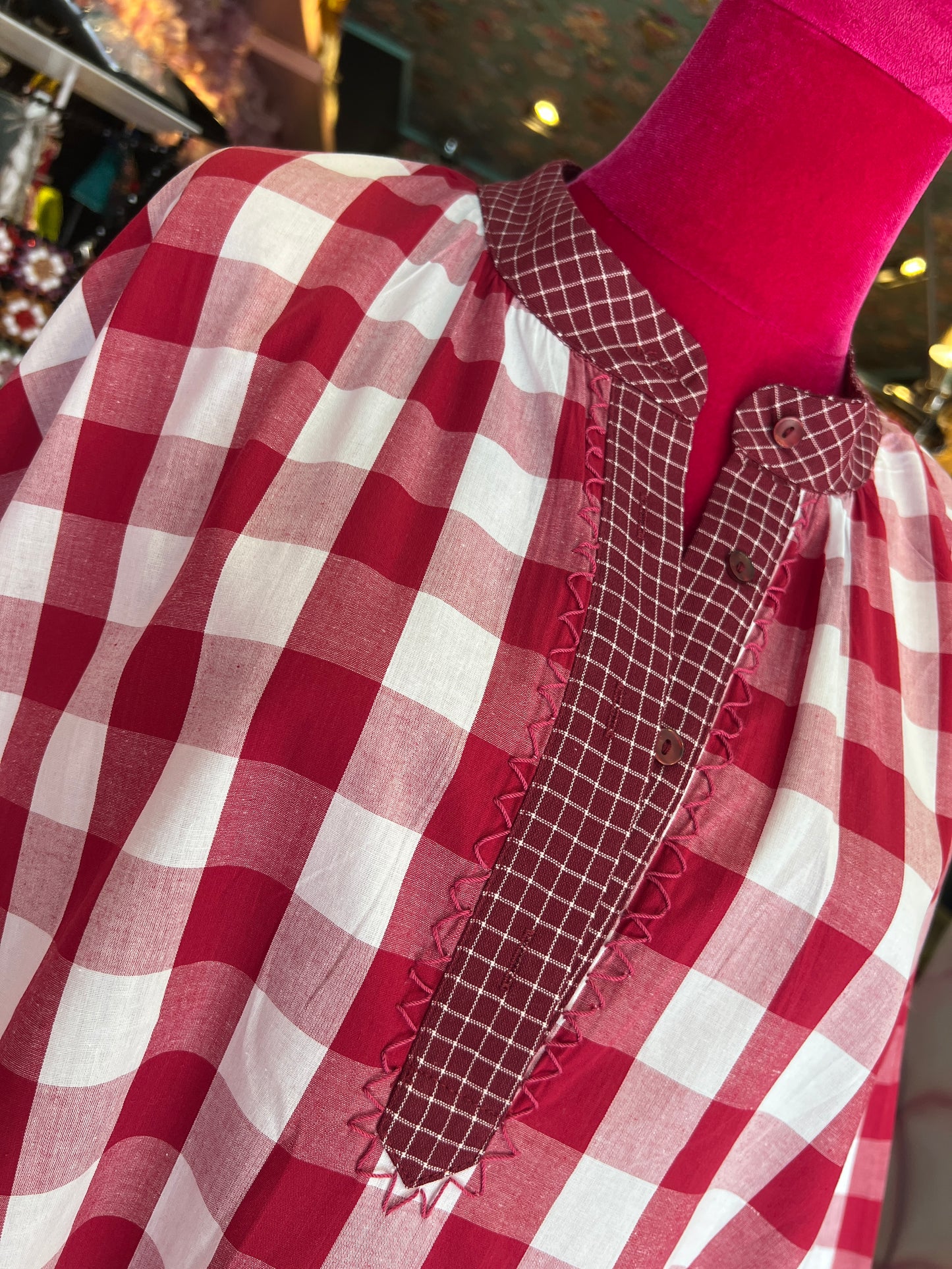 Mon amour Paris blusa oversize fantasia a quadri con polsini e rifiniture collo a contrasto