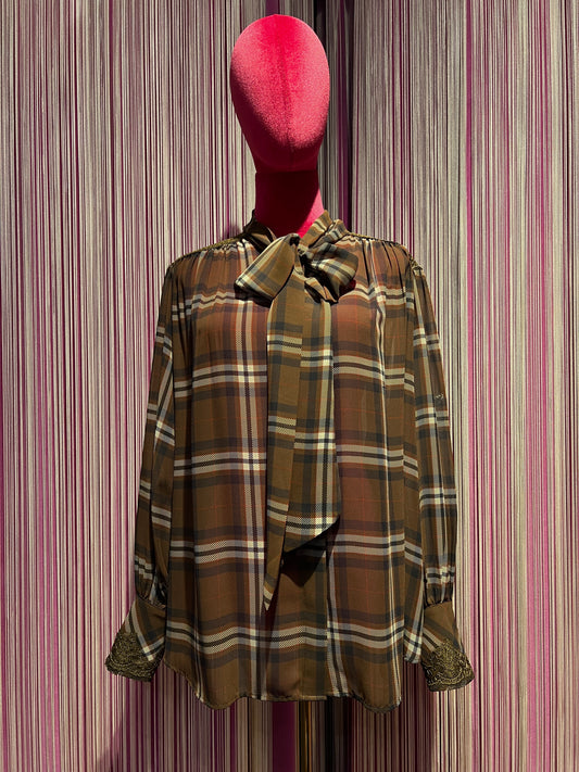 Ermanno Scervino camicia tartan in georgette con inserti in pizzo