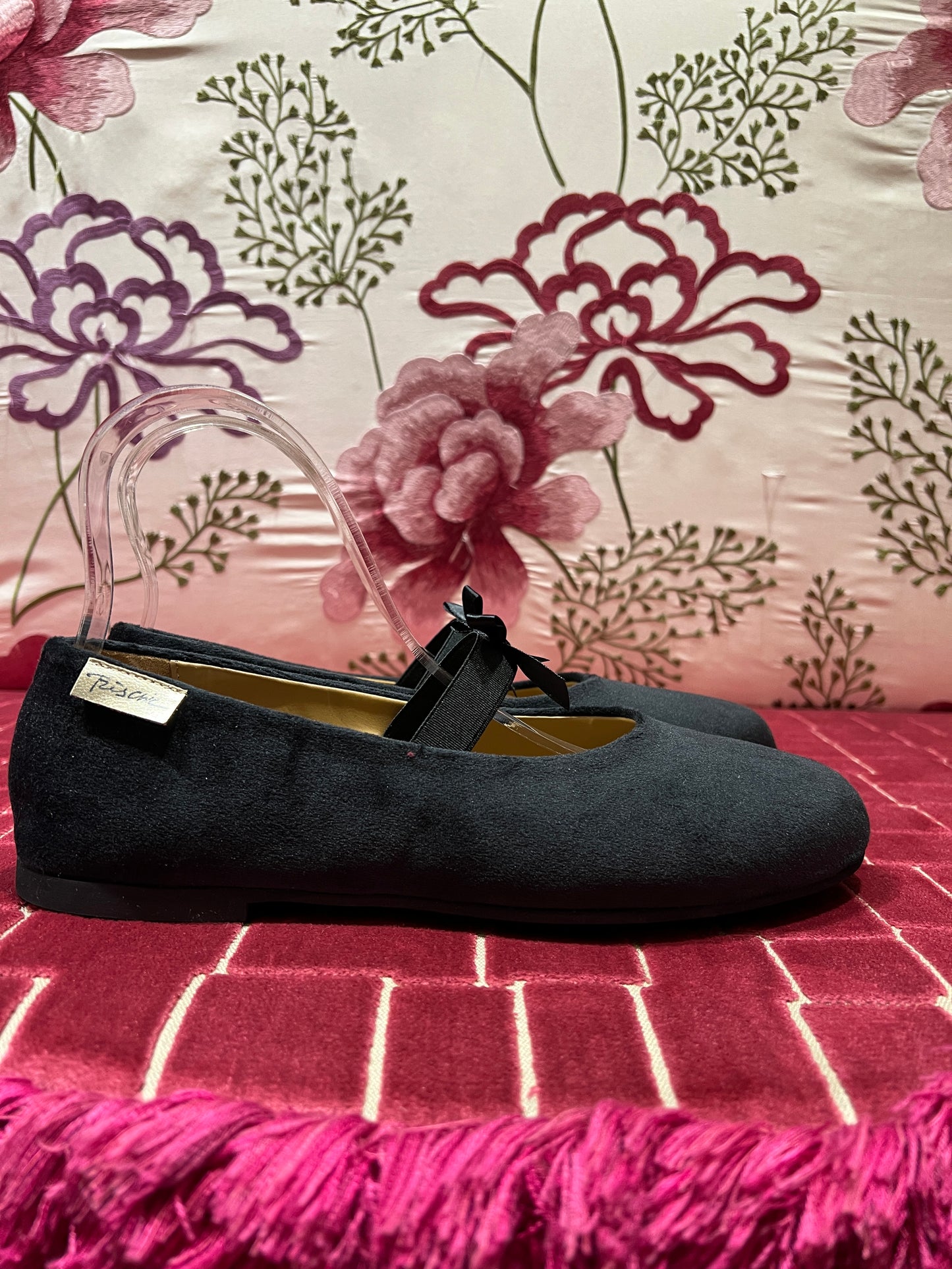 Passion Blanche ballerina punta tonda velluto nero cinturino elastico con fiocco