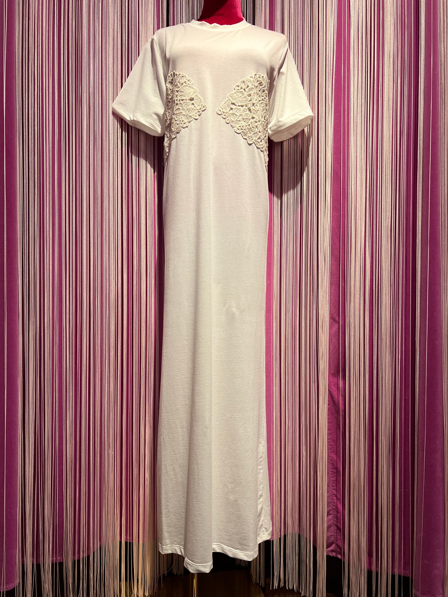 Cinzia Cortesi -50% di sconto abito lungo mezza manica con applicazioni crochet