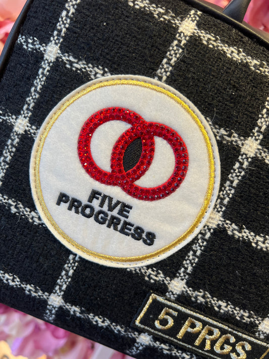 5 Progress bauletto grande quadri nero e bianco con patch