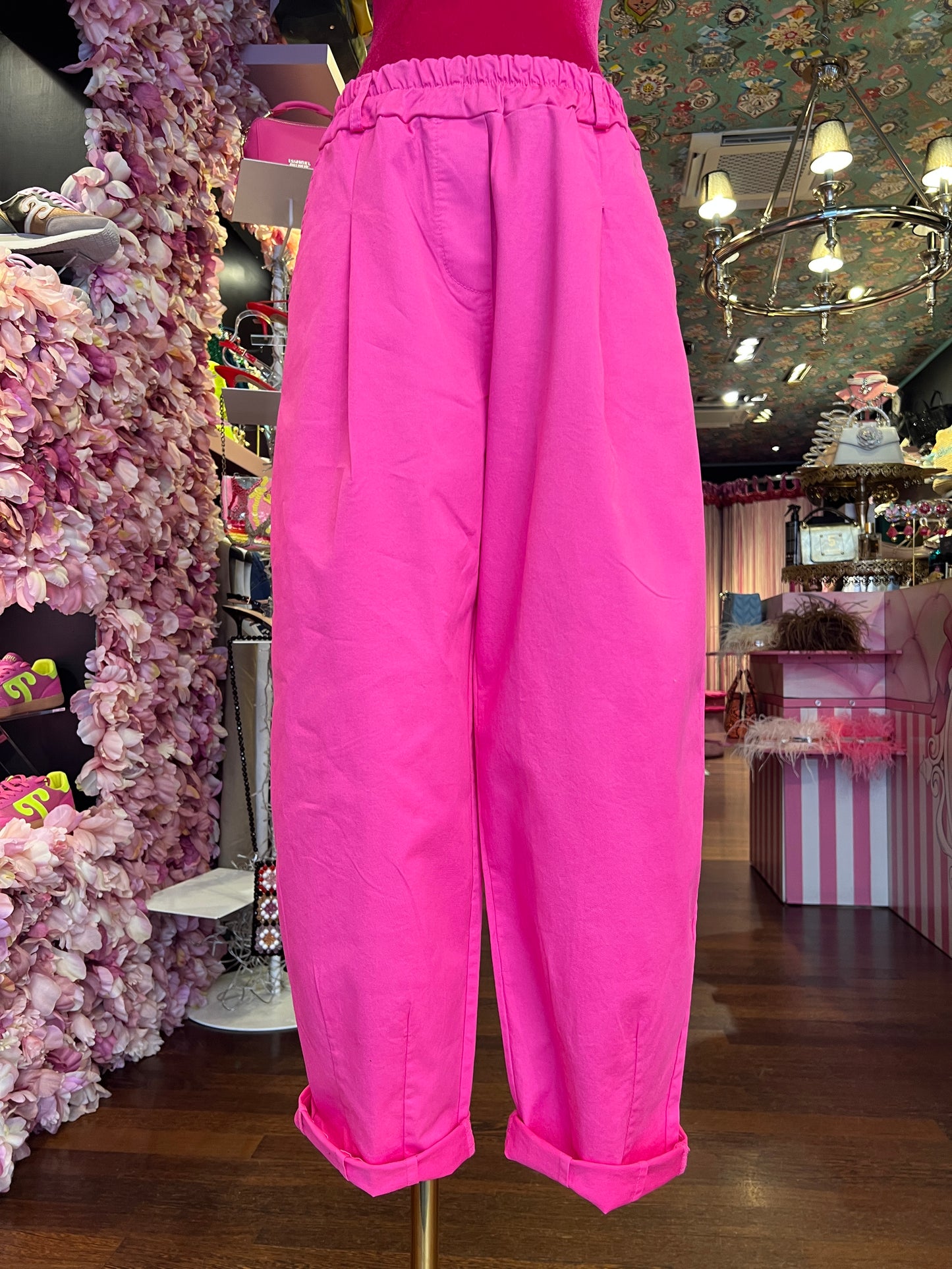 Mon amour Paris pantalone fucsia cotone elasticizzato taglia unica elastico in vita sconto-30%