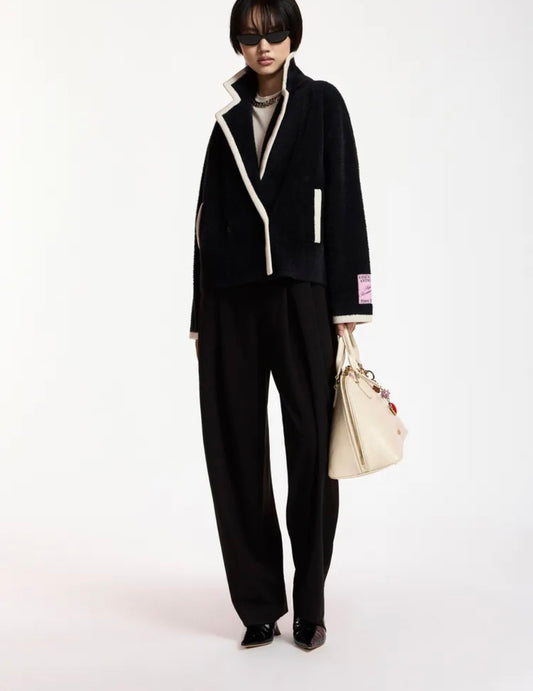 Essentiel antwerp cardigan doppiopetto con profili a contrasto bianchi