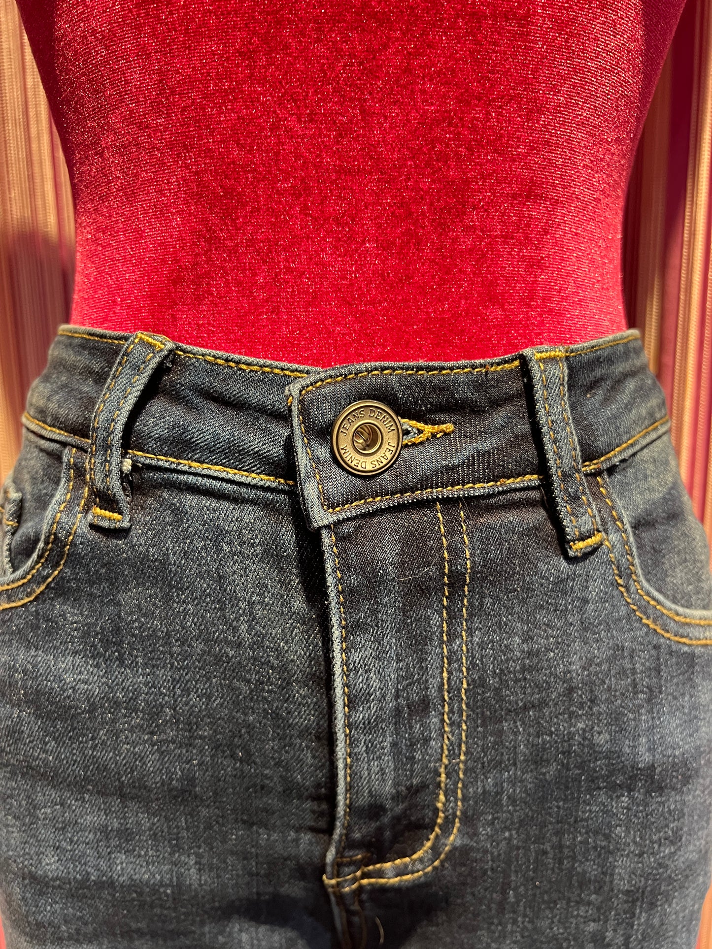 Mon amour Paris jeans denim sfrangiato elasticizzato