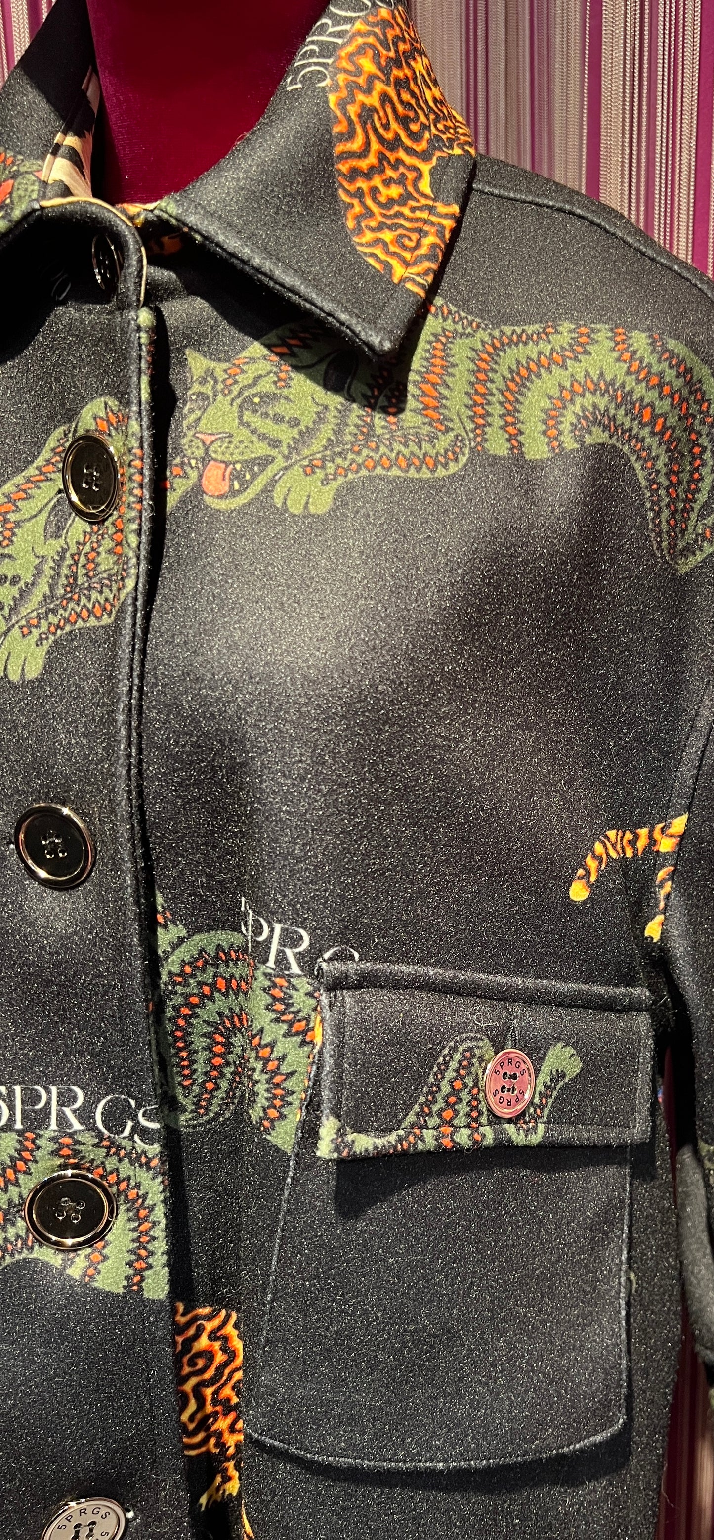 5 Progress giacca cappotto fantasia nera con pantere
