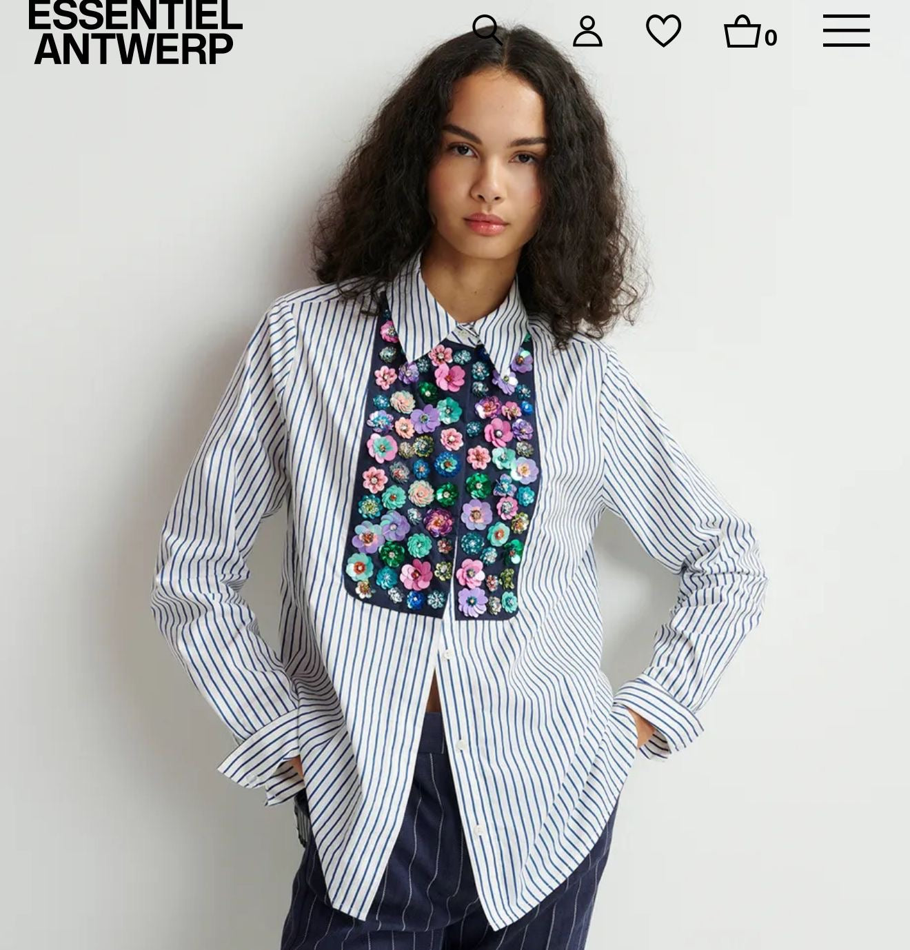 Essentiel antwerp -50% dí sconto camicia righe applicazioni fiori paillettes