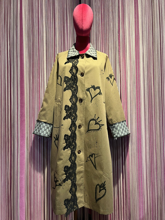 ABpink🩷 trekkina stoffa vintage con pizzo nero e cuori dipinti