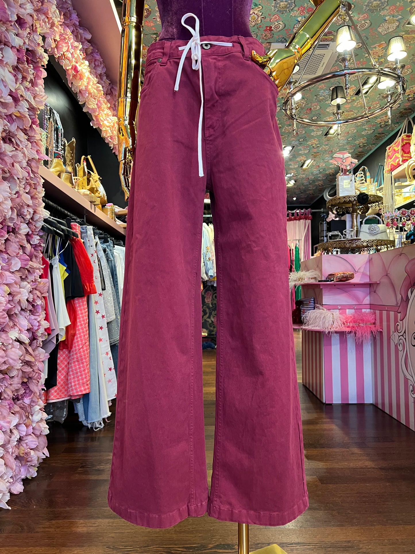 Front street pantalone con laccetto amaranto vestibilita’ ampia