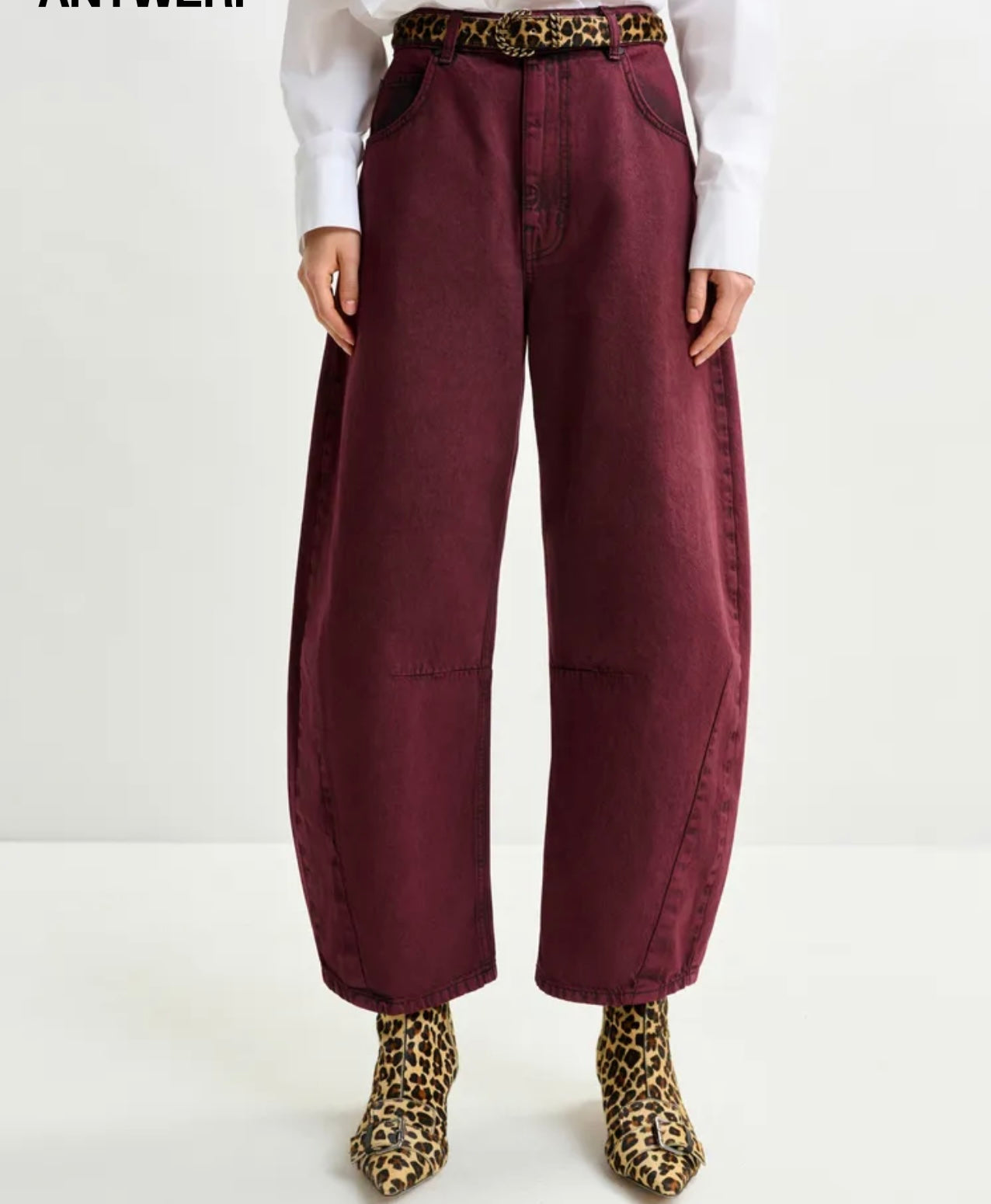 Essentiel antwerp jeans denim bordeaux gamba a botte tinto in capo