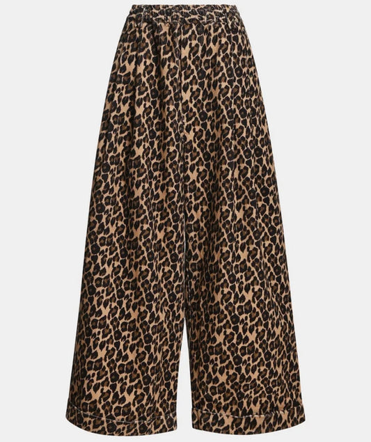 Essentiel antwerp pantalone gamba larga stampa leopardata marrone e nera