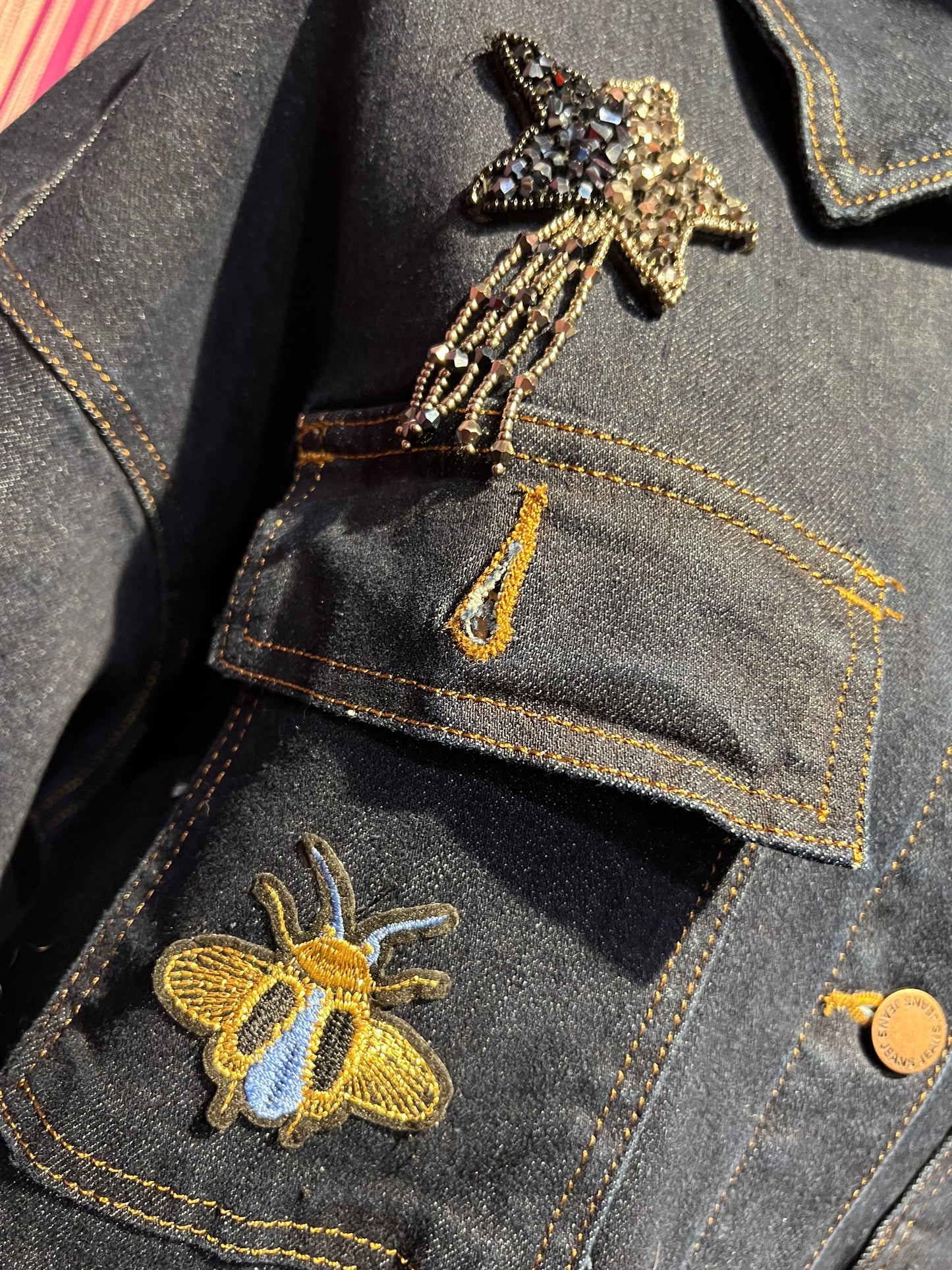 ABpink 🩷 giacca denim con cintura applicazioni fiore e stella perline