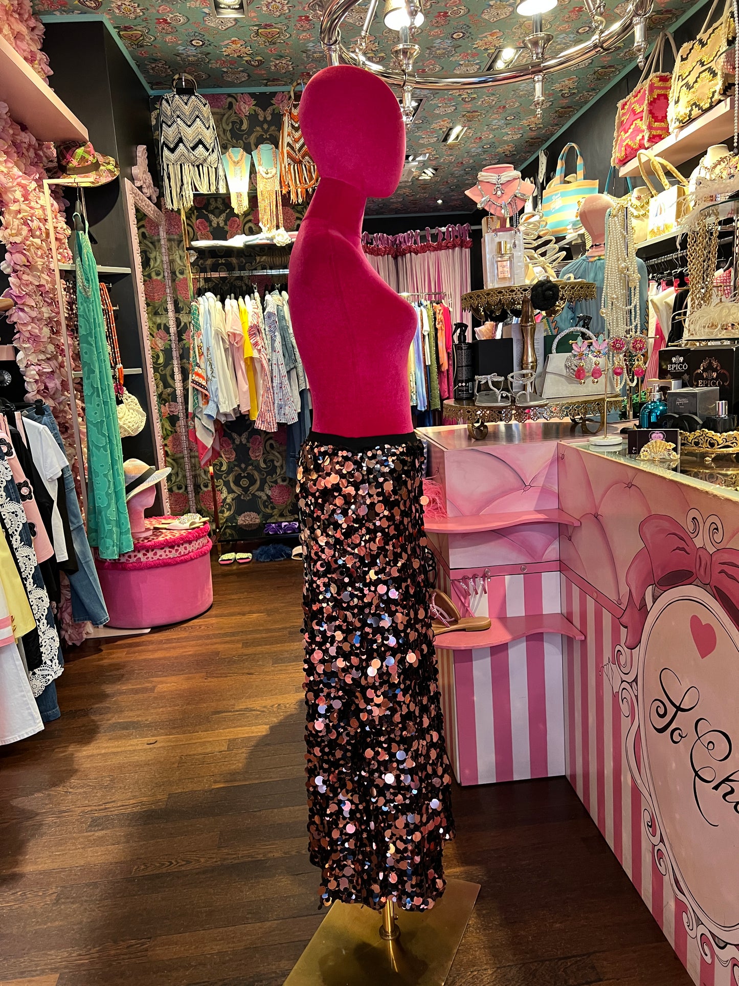 Pink memories gonna lunga dí paillettes marrone