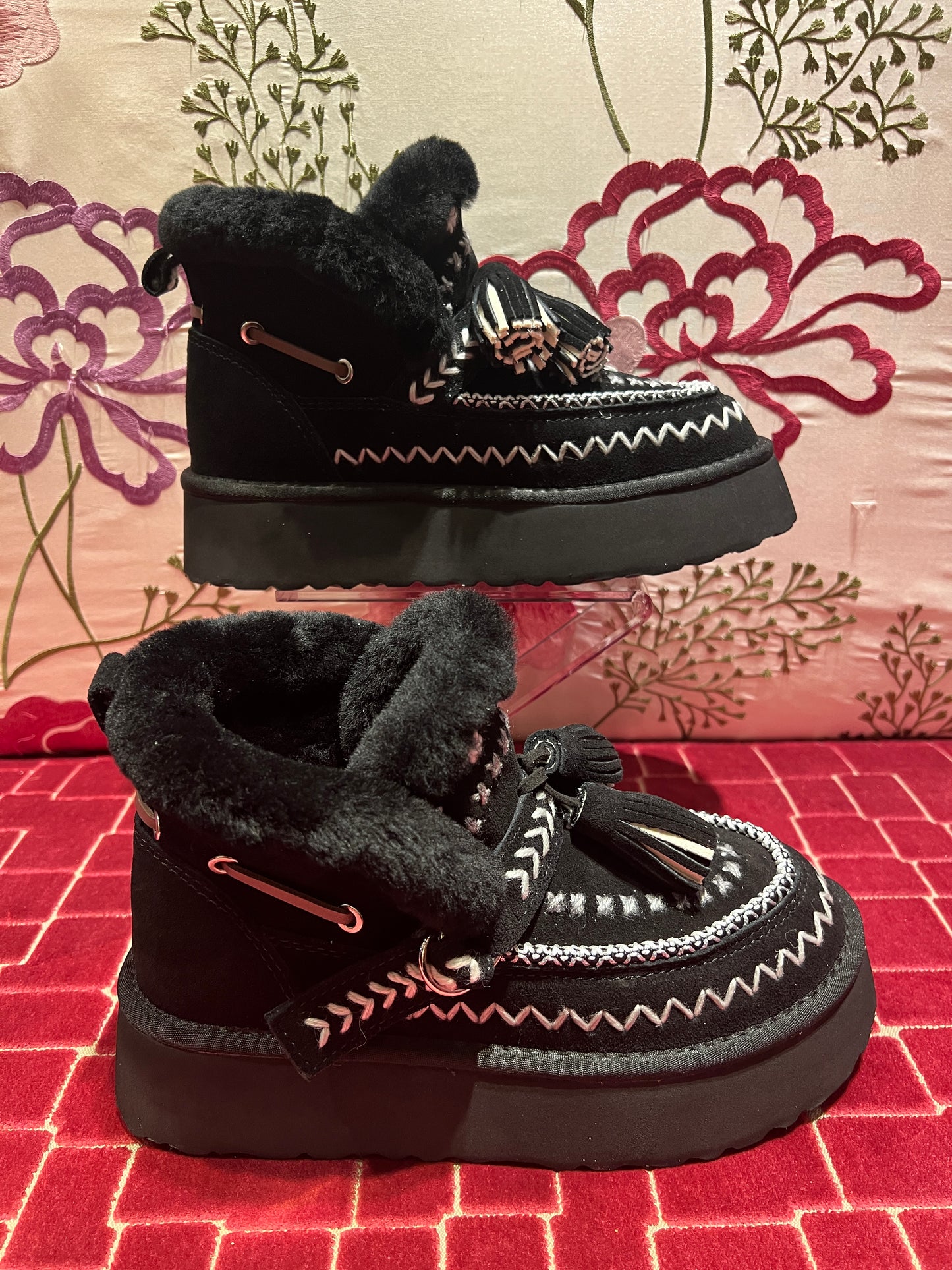Nan-ku moon boot meno 50% pelliccia nera con plateau