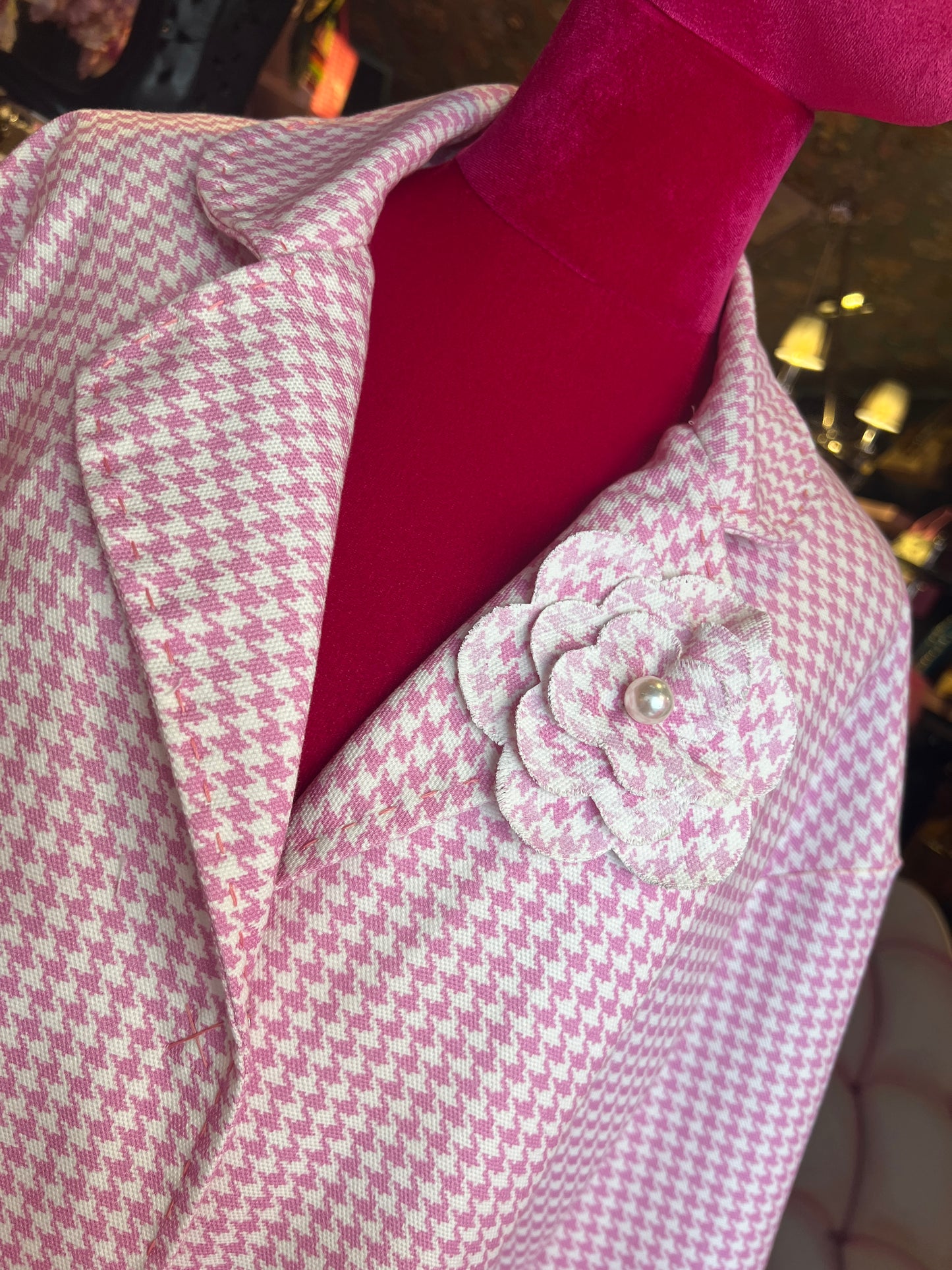 Clo’h luxury soprabito pied de poule oversize taglia unica con spilla fiore in tessuto