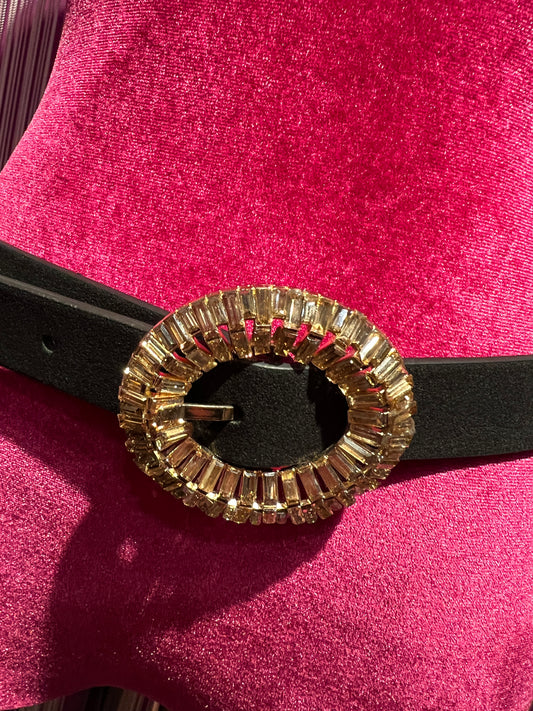 Love & roses cintura nera in ecopelle con fibbia cristalli