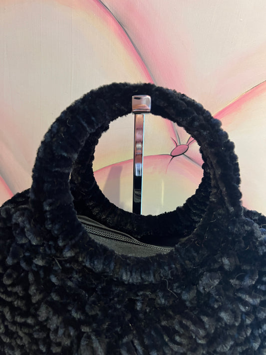 Love & roses borsa tricot ciniglia nera con tracollina