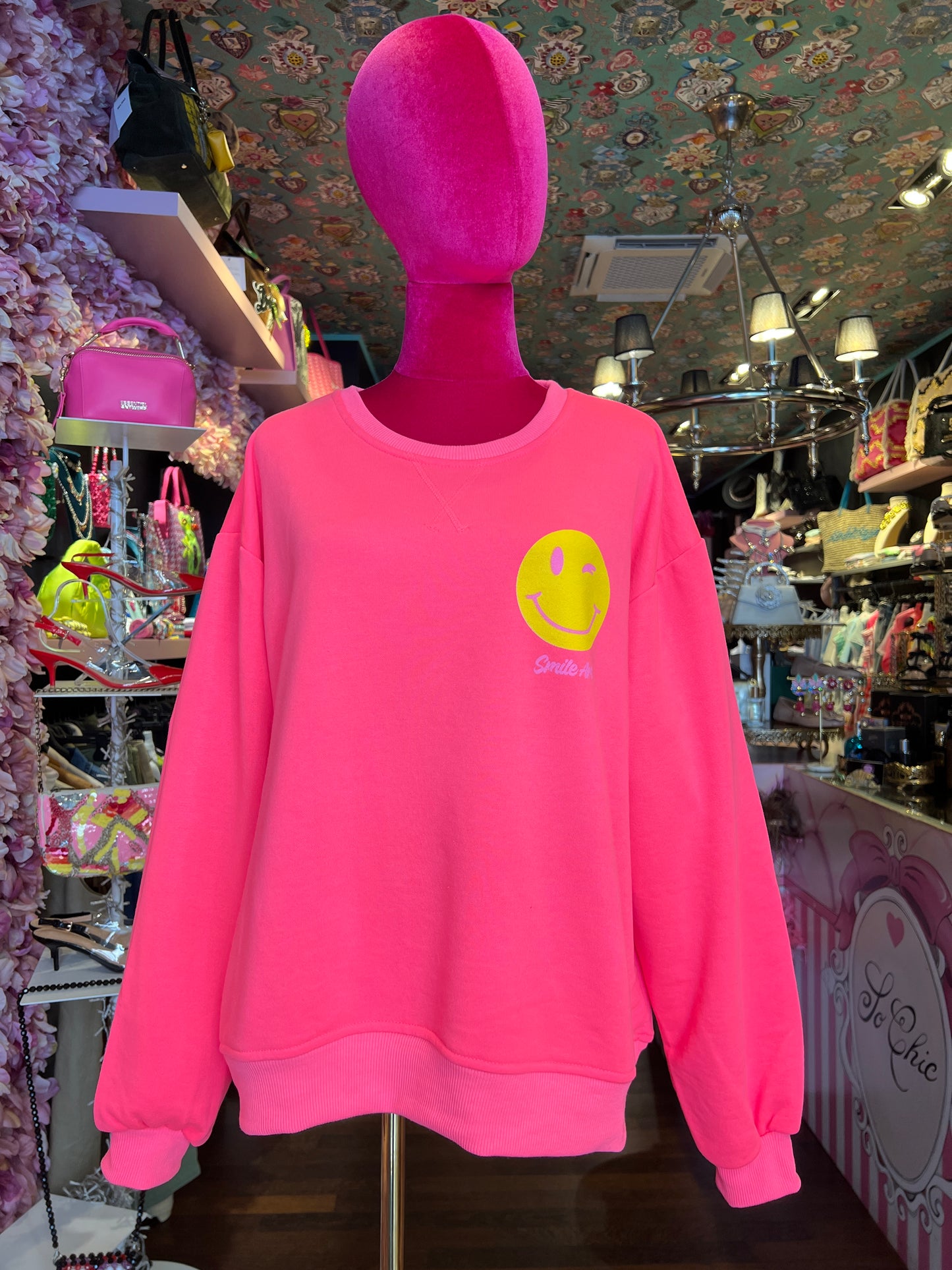 Mon amour Paris -20% di sconto felpa fucsia smile giallo “ whay not?”