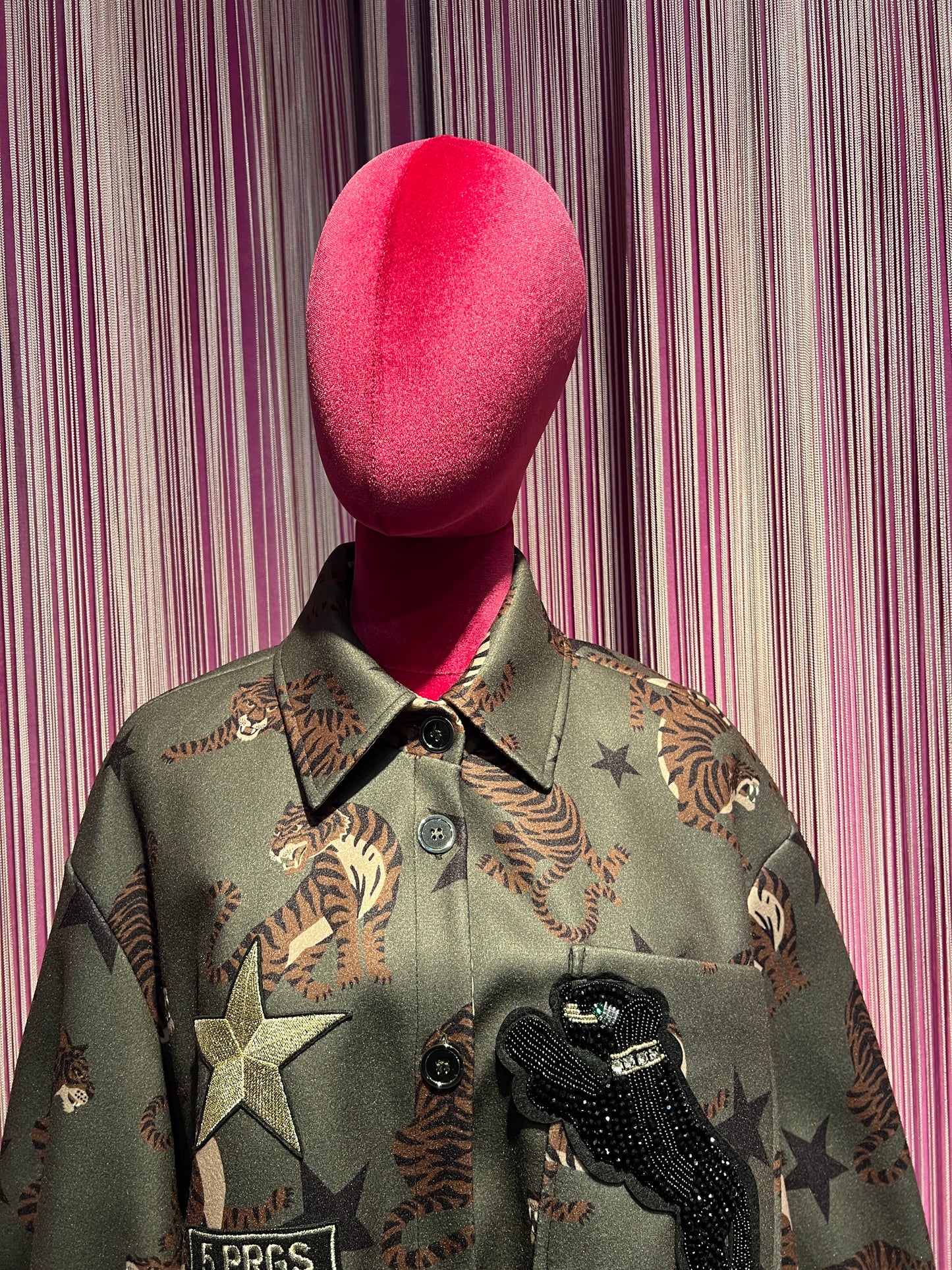 5 Progress cappotto fantasia tigri con pantera cristalli e patch