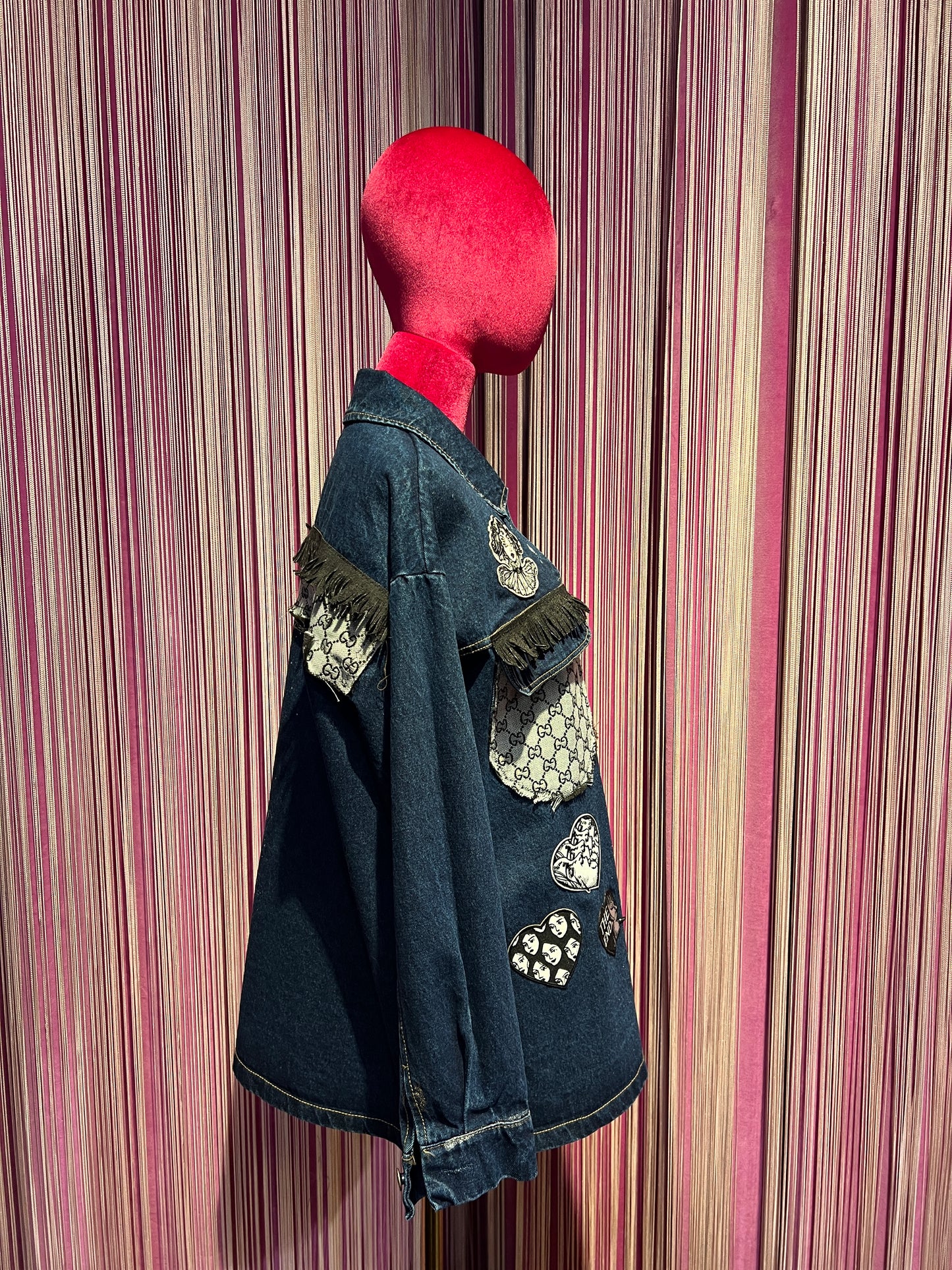 ABpink🩷 giacca camicia jeans stoffa vintage nera con patch