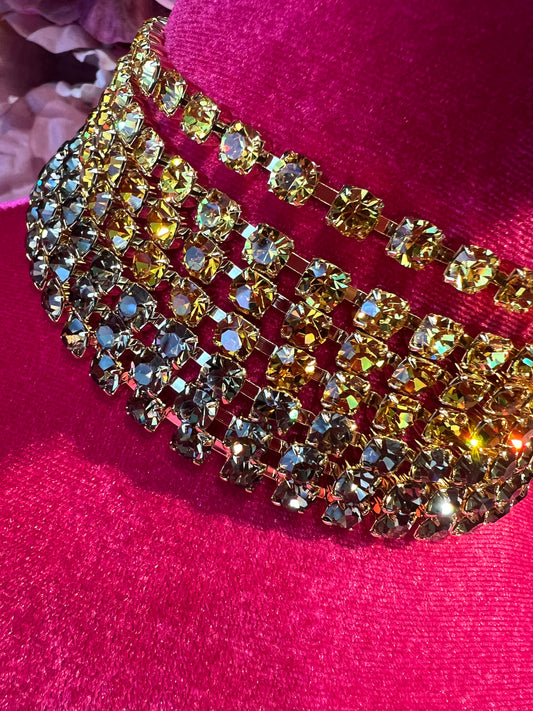 Choker cristalli 7 fili giallo e topazio