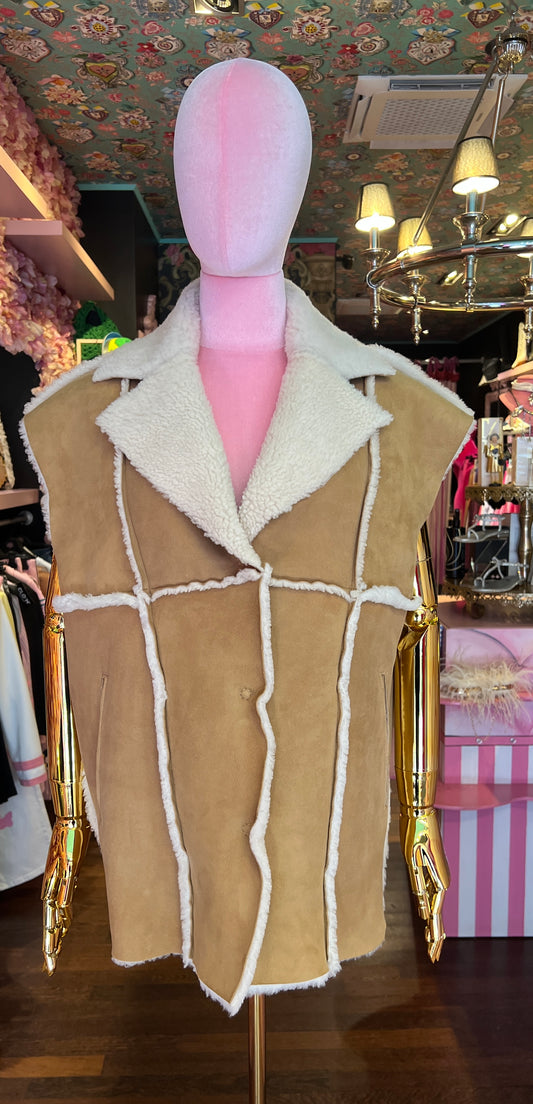 Blusotto gilet montone cuoio/panna Gemma