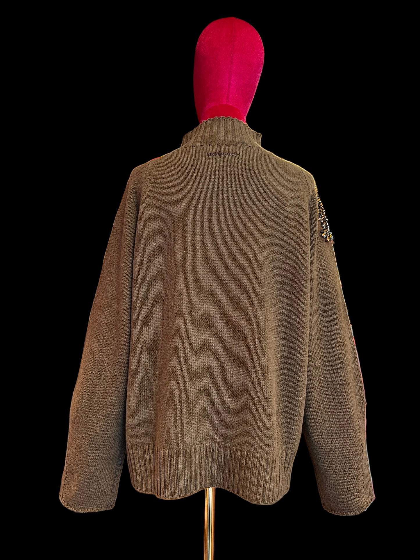 Ermanno Scervino maglia collo alto con ramage bronzo cristalli e perline