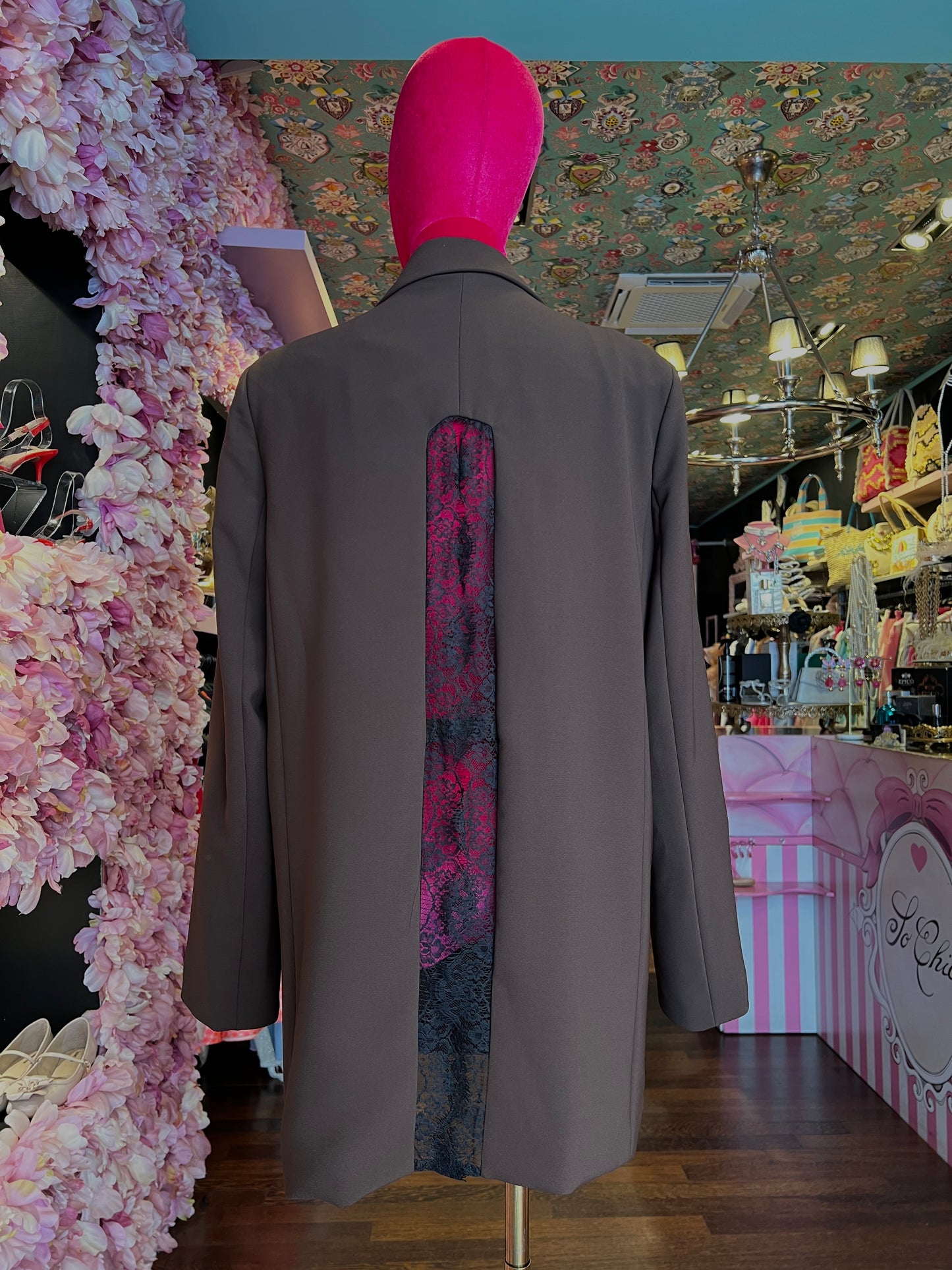 Pink memories giacca marrone con spacco e pizzo nero