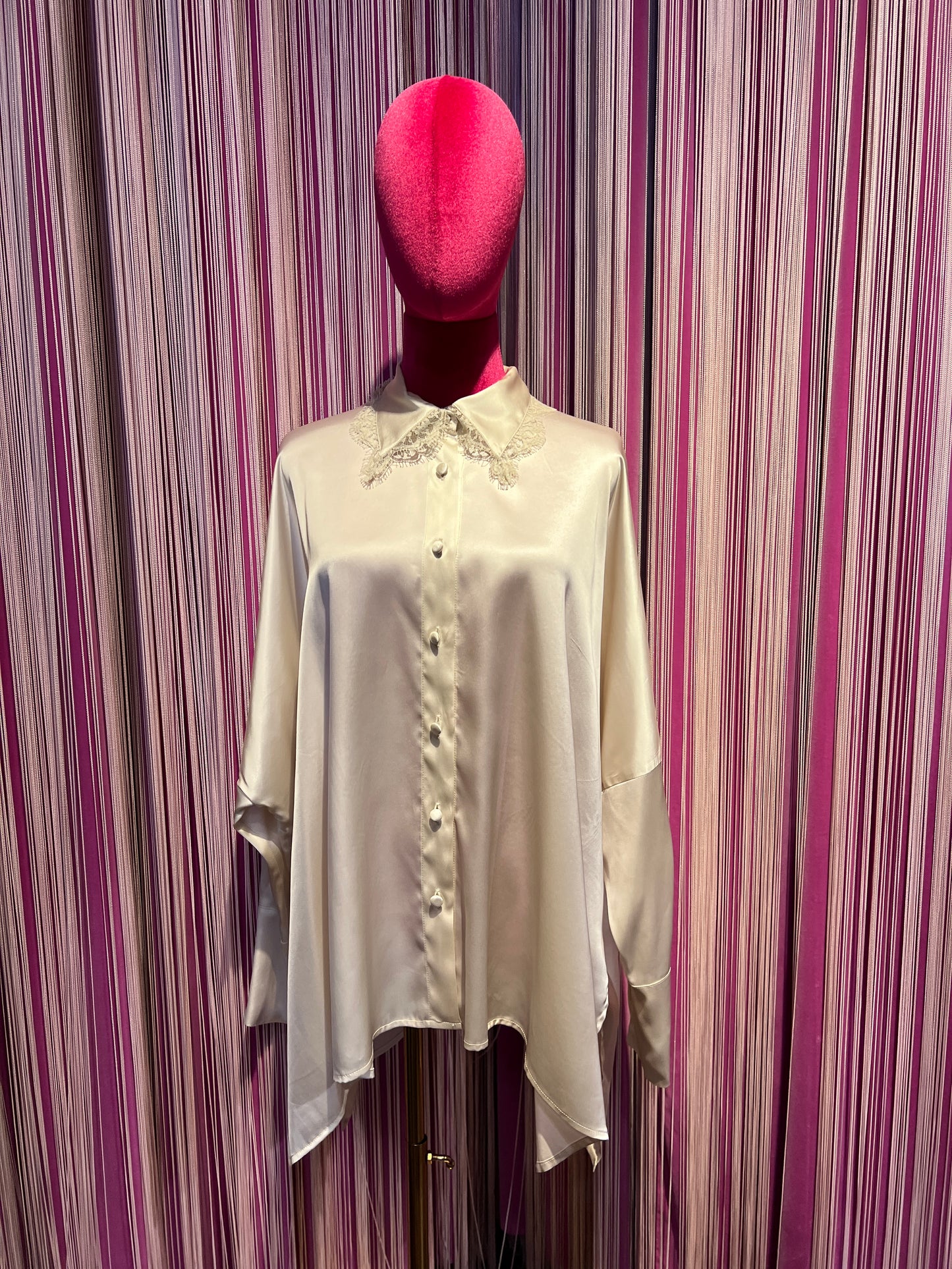 Pink memories camicia avorio con colletto pizzo