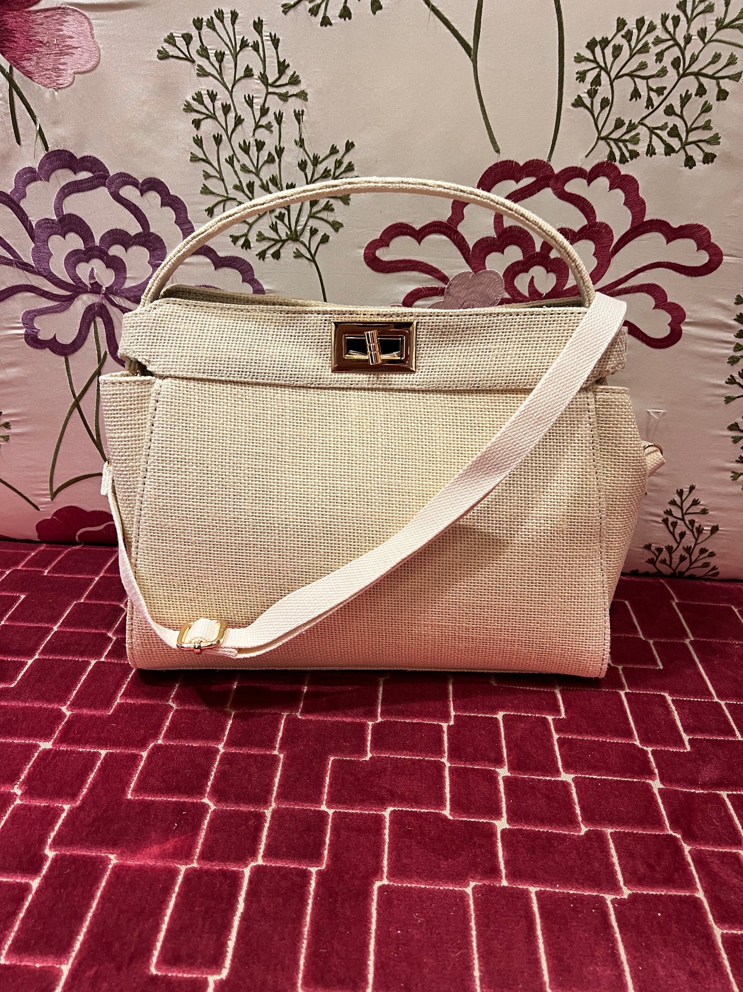 Borsa in rafia avorio con tracollina
